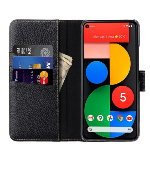 StilGut - Google Pixel 5 Flip Cover Talis mit Kartenfach Schwarz