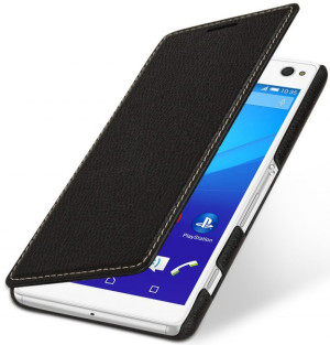 StilGut - Handyhülle für Xperia C4 "Book Type" ohne Clip Cognac