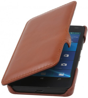 StilGut - Lumia 550 Tasche Book Type aus Leder mit Clip Cognac