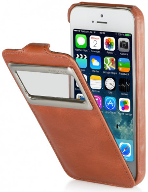 StilGut - Ledertasche mit Sichtfenster (iOS 7) für iPhone 5 and iPhone 5s Cognac