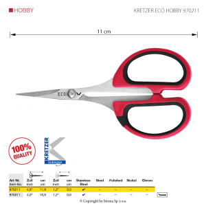 Nożyczki do nitek i haftu, dł. 4,5"/11 cm, ostre czubki - Kretzer