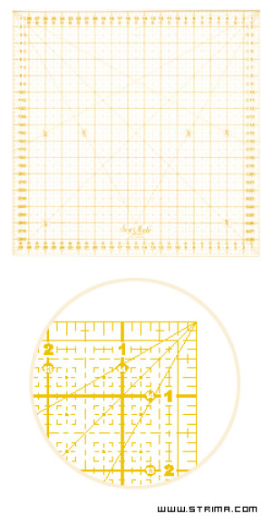 Liniał do patchworku i quiltingu, 300x300 mm, podziałka centymetrowa, żółta - Donwei