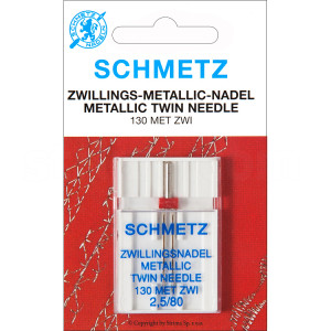 Igły do haftu nićmi metalicznymi SCHMETZ do maszyn domowych, para, rozstaw 2,5 mm, 2x80 - Schmetz