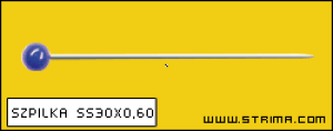 Szpilki stalowe niklowane ze szklanymi, kolorowymi łebkami 30x0,60 mm (kartonik 1.000 szt.)