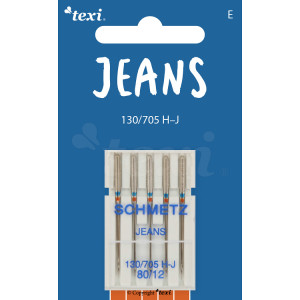 Igły do denimu (jeansu) do maszyn domowych, 5 sztuk, grubość 80 - Texi
