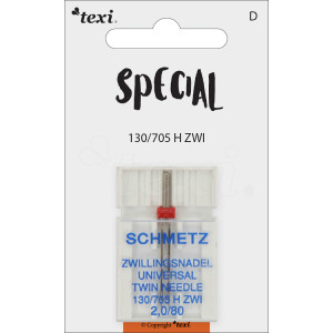 Igły do ściegu ozdobnego do maszyn domowych, para, grubość 80, rozstaw 2,0 mm - Texi