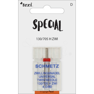 Igły do ściegu ozdobnego do maszyn domowych, para, grubość 80, rozstaw 4,0 mm - Texi