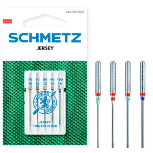 Igły kulkowe do dzianin, jerseyu SCHMETZ do maszyn domowych, 5 szt 1x Nm 70, 2x Nm 80. 1x Nm 90, 1x Nm 100 - Schmetz