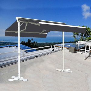 SUNNY INCH ® Stores double pente sur pied avec coffre - Gris anthracite - 3,5 x 3 m
