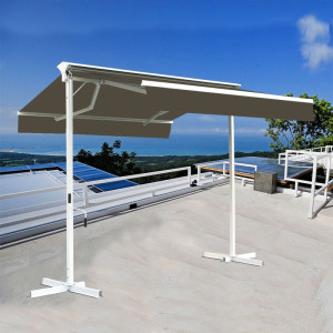 SUNNY INCH ® Stores double pente sur pied avec coffre - Taupe - 3,5 x 3 m