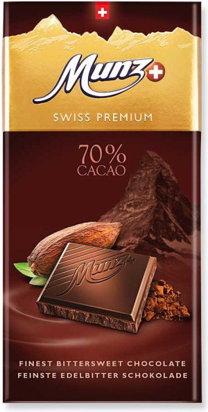 Munz Swiss Premium Edelbitter Schokolade 70% Cacao 100g