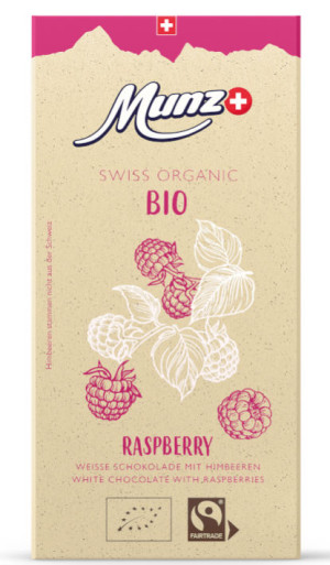 Munz Weisse Bio Schokolade mit Himbeeren 100g