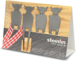 Steinlin Apero-Picks Kuh Chromstahl 4er Set
