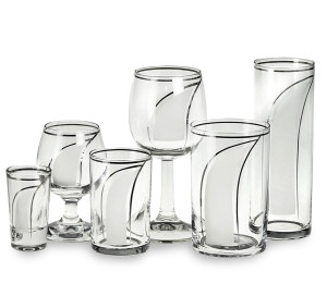 Komplet szkła użytkowego, zdobiony kieliszki + szklanki 36 el. SATYNOWA ŁEZKA