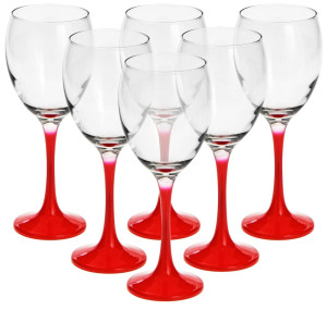 Piękne kieliszki z czerwoną stopką do wina 300ml