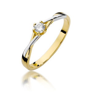 Pierścionek z brylantem z białego i żółtego złota - W-340 / 0.12ct