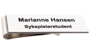Navnskilt med klemmefeste - Hvit/Svart