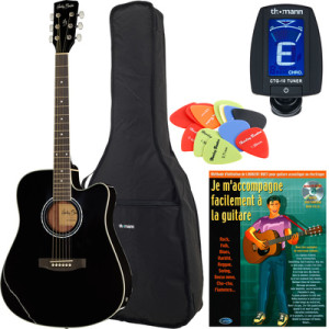 Harley Benton HBD120CEBK Bundle France Noir haute brillance