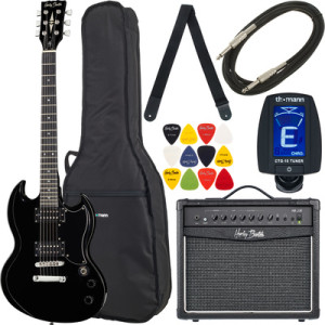 Harley Benton DC-200 BK Student Serie Bundle Noir