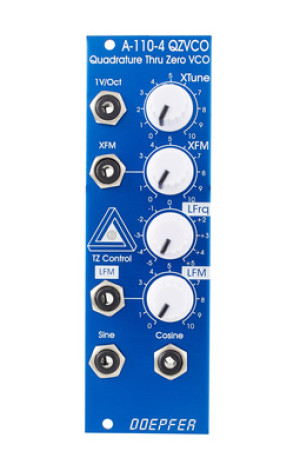 Doepfer A-110-4 Thru Zero Quad VCO SE pannello frontale anodizzato blu e manopole rotanti bianche