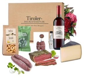Schinken-Käse-Präsentset, Geschenkset "Herzlichen Glückwunsch" (mit Rotwein) (3kg)