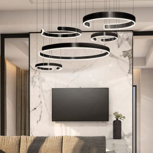Lampa wisząca czarna 5 okręgów 326W DL-I01 + Pilot LARA - DomenoLED