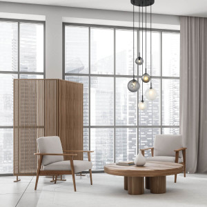 PENDANT LIGHT 5XG9 MAX 5W METAL-GLASS, CLEAR-FROST WHITE-SMOKED (23057 Zambelis) - Zambelis