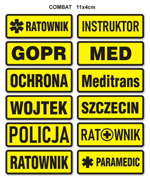 naszywka YELLOW FLUO na COMBAT na zamówienie tło YELLOW (11x4cm)