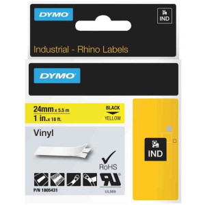 Taśma do Dymo Rhino 1805431 24mm 5.5m żółta taśma czarny napis WINYLOWA Kopia