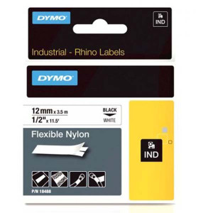Taśma do Dymo Rhino 18488 12mm 3.5m biała taśma czarny napis NYLONONOWA oryginalna