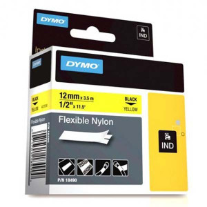 Taśma do Dymo Rhino 18490 12mm 3.5m żółta taśma czarny napis NYLONOWA oryginalna