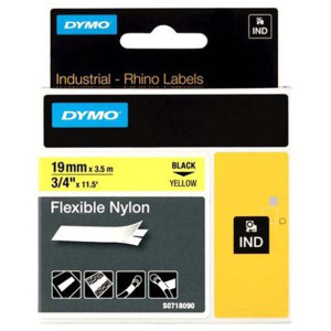 Taśma do Dymo Rhino 18491 19mm 3.5m żółta taśma czarny napis NYLONOWA oryginalna