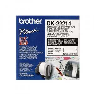 Taśma do Brother DK-22214 czarny nadruk na białym tle, 12mm x 30,48 metrów na rolce oryginalna