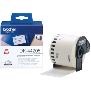 Taśma Brother DK-44205 czarny nadruk na białym tle, 62mm x 30,48 metrów na rolce USUWALNY KLEJ oryginalna