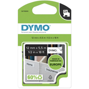 Taśma do Dymo D1 16959 12mm 5.5m biała taśma czarny napis S0718060 POLIESTROWA oryginalna