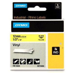 Taśma do Dymo Rhino 18432 12mm 5.5m żółta taśma czarny napis WINYLOWA oryginalna