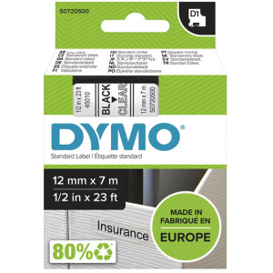 Taśma do Dymo D1 45010 12mm 7m przeźroczysta taśma czarny napis S0720500 oryginalna