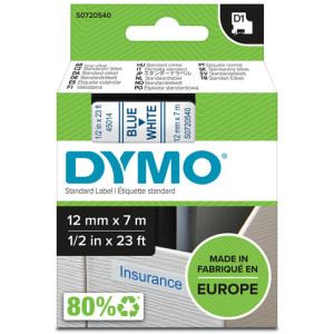 Taśma do Dymo D1 45014 12mm 7m biała taśma niebieski napis S0720540 oryginalna