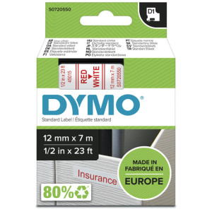 Taśma do Dymo D1 45015 12mm 7m biała taśma czerwony napis S0720550 oryginalna