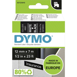 Taśma do Dymo D1 45021 12mm 7m czarna taśma biały napis S0720610 oryginalna