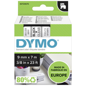 Taśma do Dymo D1 40910 9mm 7m przeźroczysta taśma czarny napis S0720670 oryginalna
