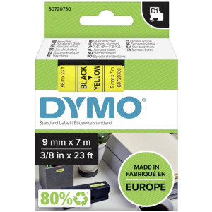 Taśma do Dymo D1 40918 9mm 7m żółta taśma czarny napis S0720730 oryginalna