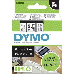 Taśma do Dymo D1 43613 6mm 7m biała taśma czarny napis S0720780 oryginalna