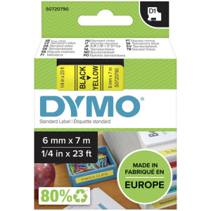 Taśma do Dymo D1 43618 6mm 7m żółta taśma czarny napis S0720790 oryginalna