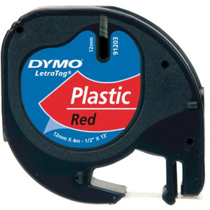 Taśma do Dymo Letra Tag 59424 12mm 4m czerwona taśma, czarny napis S0721630 oryginalna
