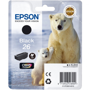 Tusz XP600 XP610 XP700 XP800 (T26014010) Oryginalny czarny - 6,2ml - do EPSON EXPRESSION PREMIUM XP 600, 605, 700, 800, 610