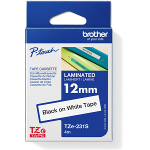 Taśma do Brother TZe-231s 12mm 4m biała taśma czarny napis oryginalna