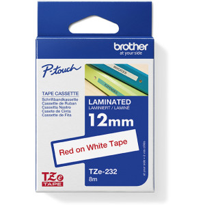 Taśma do Brother TZe-232 12mm 8m biała taśma czerwony napis oryginalna