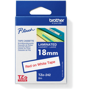 Taśma do Brother TZe-242 18mm 8m biała taśma czerwony napis oryginalna