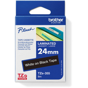 Taśma do Brother TZe-355 24mm 8m czarna taśma biały napis oryginalna